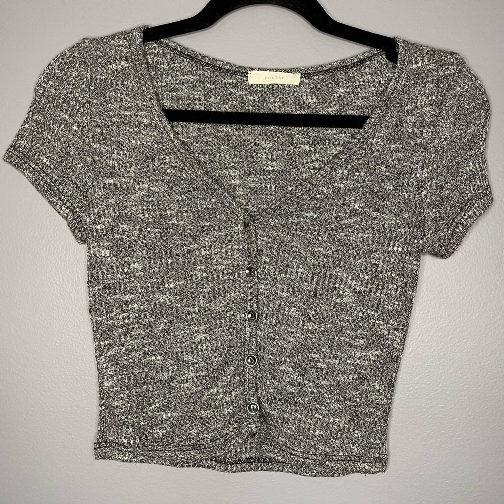 Poetry | Heather grey pull on ribbed top shirt essential tee - small